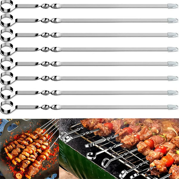 12 peças 38cm Aço Inoxidável Espetos de Churrasco