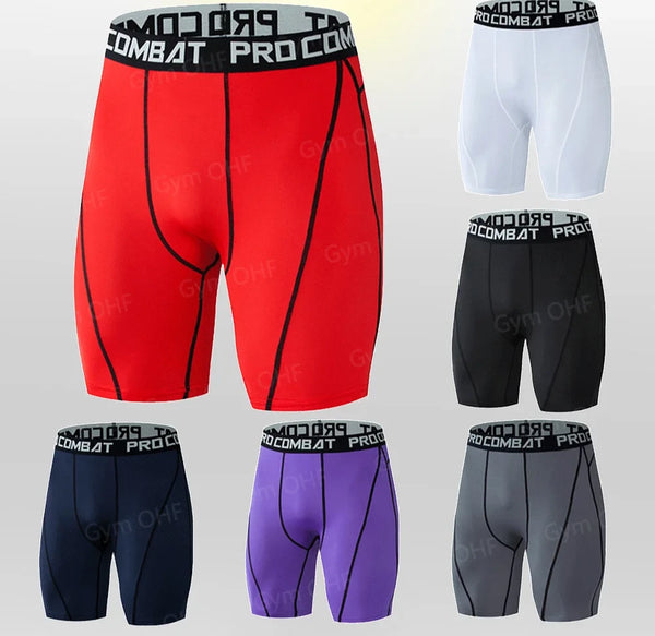 Shorts esportivos masculinos de compressão elástica