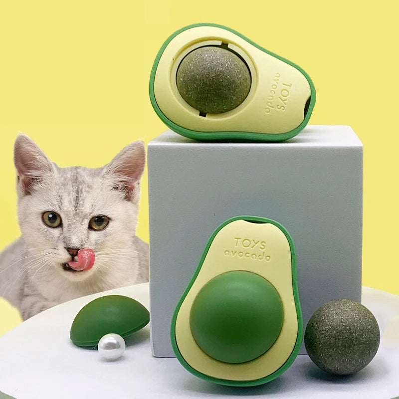 Brinquedo pra gatos em formato de abacate e com sabor.