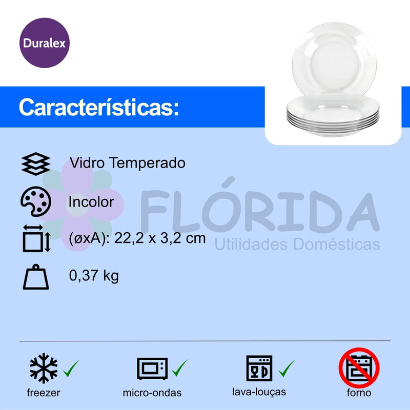 Kit 6 Pratos Fundos Vidro Duralex Astral